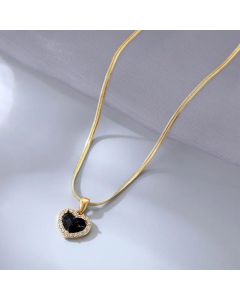 Heart Shape Inlay Artificial Gemstones Zircon Pendant Titanium Steel Plating Necklace CA07831012
