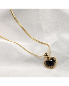 Heart Shape Inlay Artificial Gemstones Zircon Pendant Titanium Steel Plating Necklace CA07831012