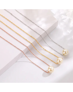 Minimalism Inlay Artificial Pearls Clavicle Chain Necklace Titanium Steel Necklace CA07831017