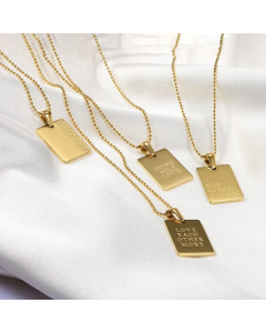 Letter Square Tag Pendant Stainless Steel Plating Beads Chian Necklace CA07831018
