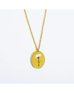 Oval Rose Flower Chrysanthemum Titanium Steel Plating Pendant Necklace CA07831024