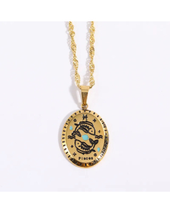 Retro Oval Constellation Stainless Steel Plating Pendant Necklace CA07831027