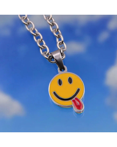 Cute Round Smiley Face Stainless Steel Plating Titanium Steel Pendant Necklace CA07831028
