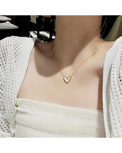 Lady Heart Shape Shell Inlaid Titanium Steel Plating Pendant Necklace CA07831031
