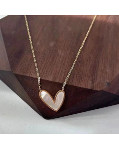 Lady Heart Shape Shell Inlaid Titanium Steel Plating Pendant Necklace CA07831031