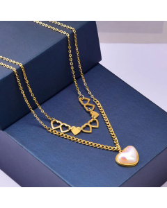 Sweet Heart Shape Titanium Steel Inlay Shell Layered Necklaces CA07831032