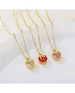 Minimalism Heart Shape Stainless Steel Inlay Zircon Pendant Necklace CA07831036