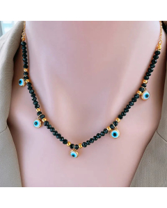 Vacation Heart Shape Eye Titanium Steel Beaded Inlay Rhinestones Necklace CA07831039