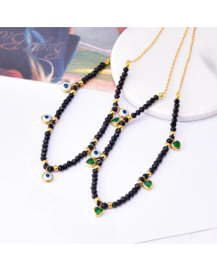 Vacation Heart Shape Eye Titanium Steel Beaded Inlay Rhinestones Necklace CA07831039