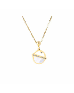Triangle Crown Plating Inlay Artificial Rhinestones Titanium Steel Shell Inlaid Pendant Necklace CA07831041