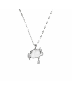 Novelty Clouds Lightning Titanium Steel Plating Inlay Zircon Pendant Necklace CA07831044