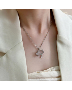 Novelty Clouds Lightning Titanium Steel Plating Inlay Zircon Pendant Necklace CA07831044