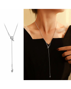 Elegant Solid Color Knot Sweater Chain Titanium Steel Plating Necklace CA07831045