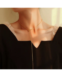 Elegant Solid Color Knot Sweater Chain Titanium Steel Plating Necklace CA07831045