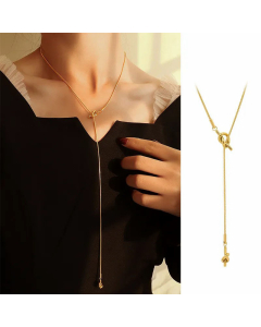 Elegant Solid Color Knot Sweater Chain Titanium Steel Plating Necklace CA07831045