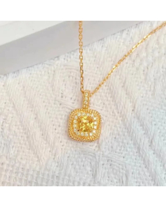 Light Luxury Style Square Titanium Steel Plating Inlay Artificial Gemstones Pendant Necklace CA07831046