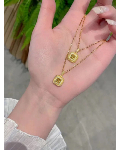 Light Luxury Style Square Titanium Steel Plating Inlay Artificial Gemstones Pendant Necklace CA07831046