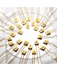 Minimalism Letter Square Titanium Steel Plating Pendant Necklace CA07831047