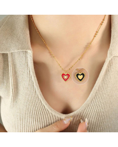 Double-Side Heart Shape Titanium Steel Plating Pendant Necklace CA07831049