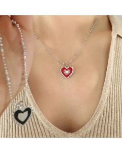Double-Side Heart Shape Titanium Steel Plating Pendant Necklace CA07831049