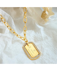 Nordic Style Letter Square Plating Inlay Zircon Pendant Titanium Steel Necklace CA07831053