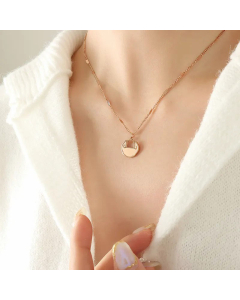 Chinoiserie Lock Pendant Titanium Steel Plating Necklace Rose Gold Color CA07831054