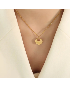 Chinoiserie Lock Pendant Titanium Steel Plating Necklace Gold Color CA07831054