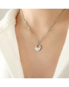 Chinoiserie Lock Pendant Titanium Steel Plating Necklace Steel Color CA07831054