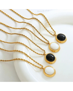 French Style Oval Plating Inlay Artificial Pearls Glass Stone Pendant Titanium Steel Necklace CA07831056