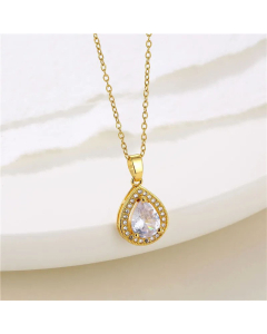 Elegant Sweet Water Droplets Plating Inlay Zircon Pendant Titanium Steel Necklace CA07831057