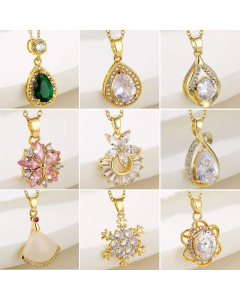 Elegant Sweet Water Droplets Snowflake Flower Plating Inlay Zircon Pendant Titanium Steel Necklace CA07831057