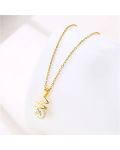 Light Luxury Style Curve Stainless Steel Titanium Steel Plating Inlay Zircon Pendant Necklace CA07831058