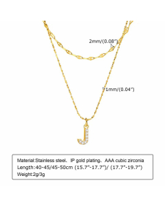 Layered Vacation Letter J Stainless Steel Titanium Steel Plating Inlay Zircon Necklaces Pendant Necklace CA07831059