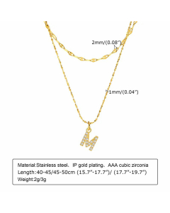 Layered Vacation Letter M Stainless Steel Titanium Steel Plating Inlay Zircon Necklaces Pendant Necklace CA07831059