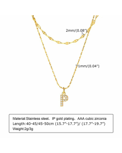 Layered Vacation Letter P Stainless Steel Titanium Steel Plating Inlay Zircon Necklaces Pendant Necklace CA07831059
