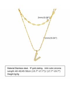 Layered Vacation Letter V Stainless Steel Titanium Steel Plating Inlay Zircon Necklaces Pendant Necklace CA07831059