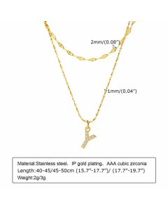 Layered Vacation Letter Y Stainless Steel Titanium Steel Plating Inlay Zircon Necklaces Pendant Necklace CA07831059