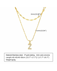 Layered Vacation Letter Z Stainless Steel Titanium Steel Plating Inlay Zircon Necklaces Pendant Necklace CA07831059