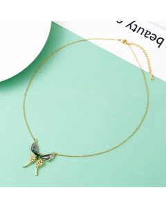 Sweet Butterfly Inlay Zircon Pendant Stainless Steel Necklace CA07831060