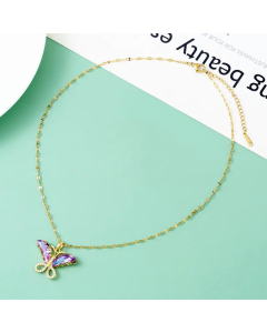 Elegant Butterfly Inlay Zircon Pendant Stainless Steel Necklace CA07831061