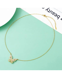 Sweet Hollow Out Butterfly Stainless Steel Inlay Zircon Pendant Necklace CA07831062