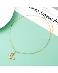 Elegant Zircon Inlaid Butterfly Stainless Steel Hollow Out Pendant Necklace CA07831063