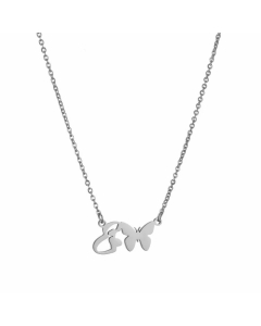 Elegant Letter Butterfly Pendant Titanium Steel Plating Necklace E CA07831064