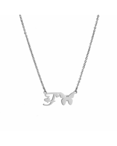 Elegant Letter Butterfly Pendant Titanium Steel Plating Necklace F CA07831064
