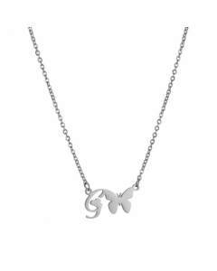 Elegant Letter Butterfly Pendant Titanium Steel Plating Necklace G CA07831064