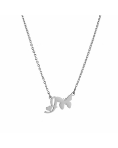 Elegant Letter Butterfly Pendant Titanium Steel Plating Necklace I CA07831064
