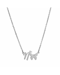 Non-Fading Letter Butterfly Titanium Steel Plating Pendant Necklace N CA07831065