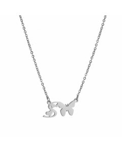 Non-Fading Letter Butterfly Titanium Steel Plating Pendant Necklace S CA07831065
