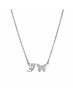 Non-Fading Letter Butterfly Titanium Steel Plating Pendant Necklace T CA07831065