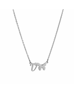 Non-Fading Letter Butterfly Titanium Steel Plating Pendant Necklace V CA07831065